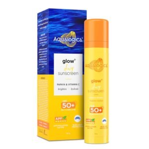 Aqualogica Glow+ Dewy Sunscreen Gel SPF 50+ PA++++ | Brightening & Hydrating with Papaya & Vitamin C – 50 g