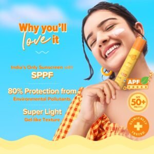 Aqualogica Glow+ Dewy Sunscreen Gel SPF 50+ PA++++ | Brightening & Hydrating with Papaya & Vitamin C – 50 g