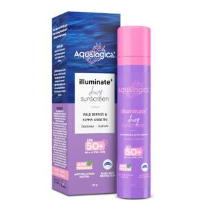 Aqualogica Illuminate+ Dewy Sunscreen Gel SPF 50+ PA++++ | Hydrating & Brightening with Wild Berries & Alpha Arbutin – 50 g