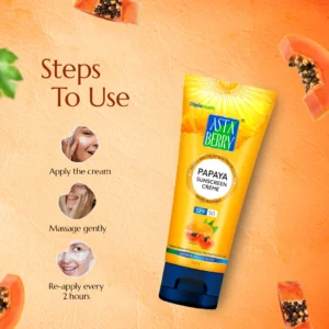 Astaberry Papaya Sunscreen Cream SPF 50 PA+++ | Matte Finish with Papaya Extract – Lightweight Daily UV Protection – 50 ml