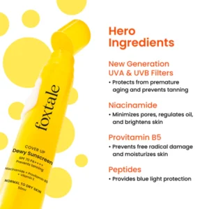Foxtale SPF 70 Niacinamide Dewy Sunscreen PA++++ | Dewy, Non-Greasy, Anti-Tan & Hydrating UV Guard – 50 ml