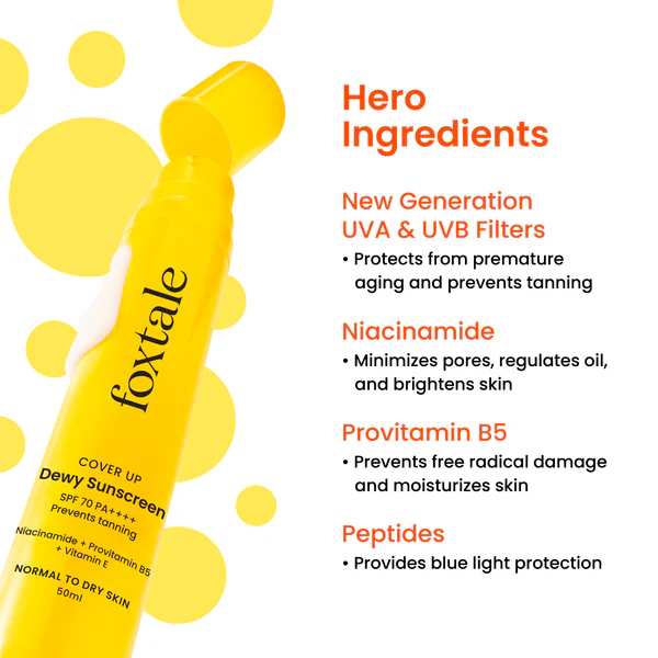 Foxtale SPF 70 Niacinamide Dewy Sunscreen PA++++ | Dewy, Non-Greasy, Anti-Tan & Hydrating UV Guard – 50 ml - Image 6