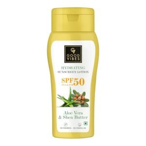 Good Vibes Aloe Vera & Shea Butter Hydrating Sunscreen Lotion SPF 50 | Moisturizing, Vegan & Lightweight – 110 ml