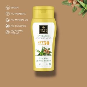 Good Vibes Aloe Vera & Shea Butter Hydrating Sunscreen Lotion SPF 50 | Moisturizing, Vegan & Lightweight – 110 ml