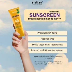 Maliao Professional Green Tea Sunscreen SPF 60 PA+++ | UV Protection Lotion with Cucumber & Lemongrass Extracts | Non-Greasy, Radiant Skin Formula – 100g