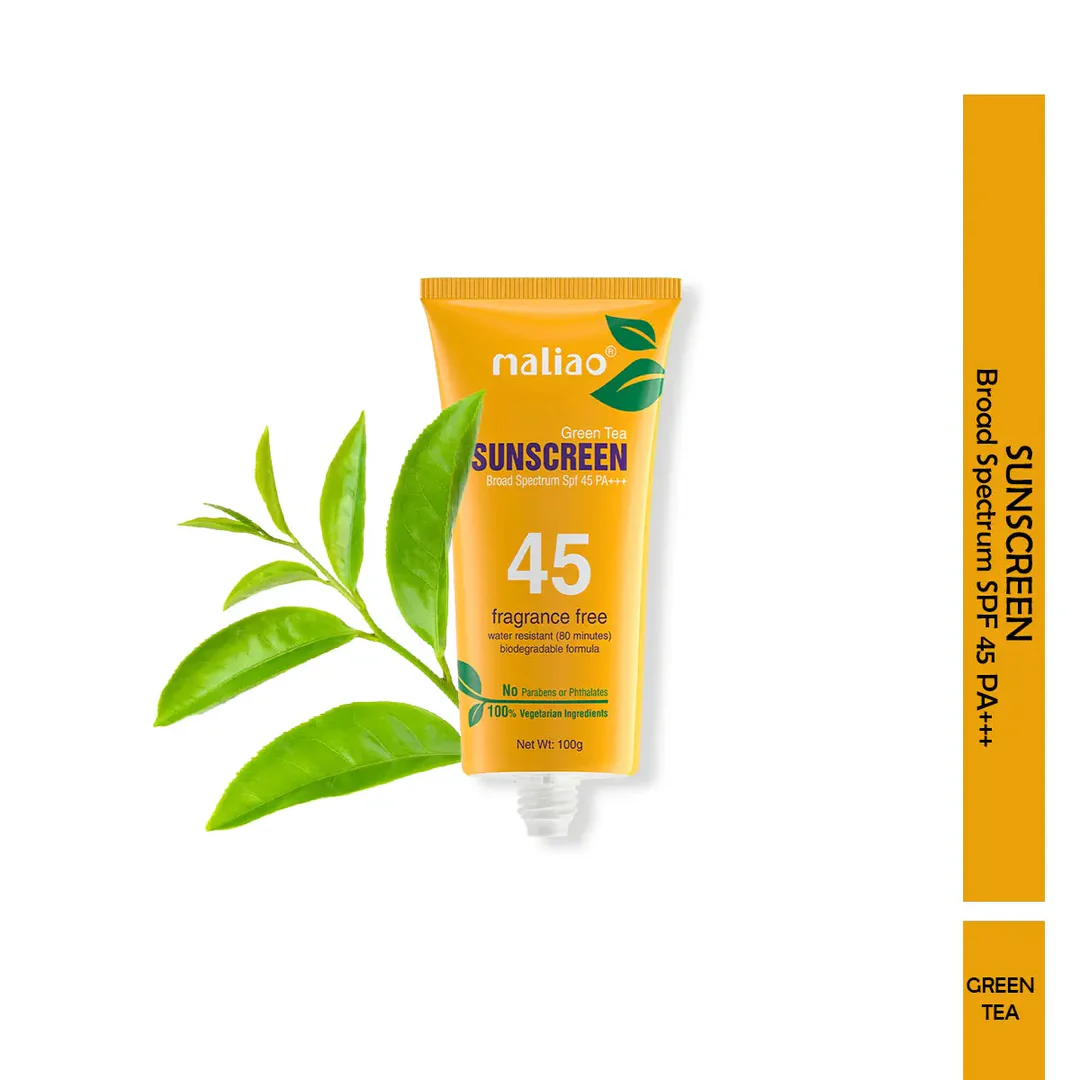 Maliao Professional Green Tea Sunscreen SPF 60 PA+++ | UV Protection Lotion with Cucumber & Lemongrass Extracts | Non-Greasy, Radiant Skin Formula – 100g - Image 4