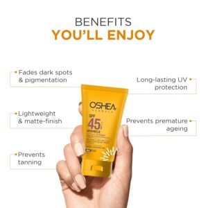 Oshea Herbals UVShield Mattifying Gel Sunscreen SPF 45 PA+++ | Non-Greasy, Water-Resistant, UVA+UVB & Blue Light Protection – 120 g