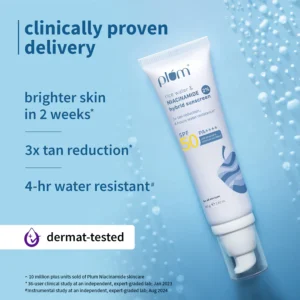 Plum 2% Niacinamide & Rice Water Sunscreen SPF 50 PA+++ | Brightening, Non-Sticky & No White Cast Sun Shield – 80 g