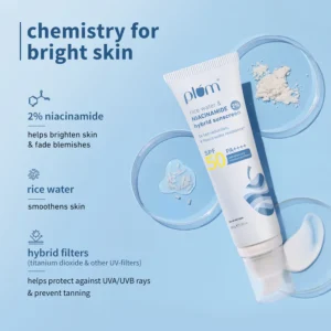 Plum 2% Niacinamide & Rice Water Sunscreen SPF 50 PA+++ | Brightening, Non-Sticky & No White Cast Sun Shield – 80 g