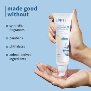 Plum 2% Niacinamide & Rice Water Sunscreen SPF 50 PA+++ | Brightening, Non-Sticky & No White Cast Sun Shield – 80 g