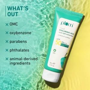 Plum Cica & Hyaluronic Acid Aqua-Light Sunscreen SPF 50 PA+++ | Lightweight, Non-Sticky, Hydrating Sun Shield – 50 g