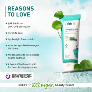 Plum Cica & Hyaluronic Acid Aqua-Light Sunscreen SPF 50 PA+++ | Lightweight, Non-Sticky, Hydrating Sun Shield – 50 g