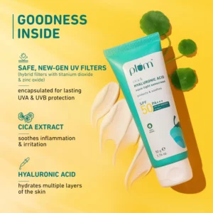 Plum Cica & Hyaluronic Acid Aqua-Light Sunscreen SPF 50 PA+++ | Lightweight, Non-Sticky, Hydrating Sun Shield – 50 g