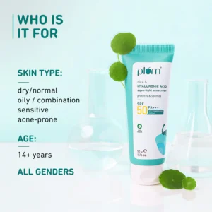 Plum Cica & Hyaluronic Acid Aqua-Light Sunscreen SPF 50 PA+++ | Lightweight, Non-Sticky, Hydrating Sun Shield – 50 g