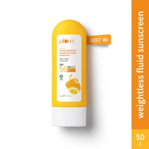 Plum Yuzu & Alpha Arbutin Fluid Sunscreen SPF 50 PA++++ | Lightweight, Non-Greasy, Dark Spot Correcting Sun Shield – 50 g