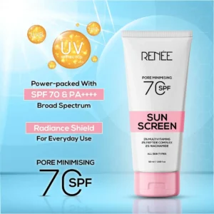 RENEE Pore Minimizing Sunscreen SPF 70 PA++++ | Oil-Free, Lightweight with Niacinamide, Peptides & Multivitamins – 50 ml