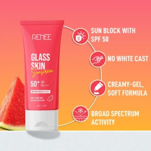 Renee Sunscreen SPF 50 PA++++ | Glass Skin Gel Sunscreen with Watermelon & Beetroot Extracts | UVA & UVB Protection | No White Cast, Lightweight & Hydrating – 50g