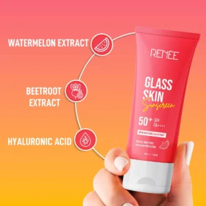 Renee Sunscreen SPF 50 PA++++ | Glass Skin Gel Sunscreen with Watermelon & Beetroot Extracts | UVA & UVB Protection | No White Cast, Lightweight & Hydrating – 50g