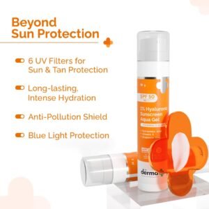 The Derma Co 1% Hyaluronic Sunscreen Aqua Gel SPF 50 PA++++ – Ultra-Light, Hydrating Gel with Hyaluronic Acid & Vitamin E, Blue Light + Broad Spectrum Defense – 30 g