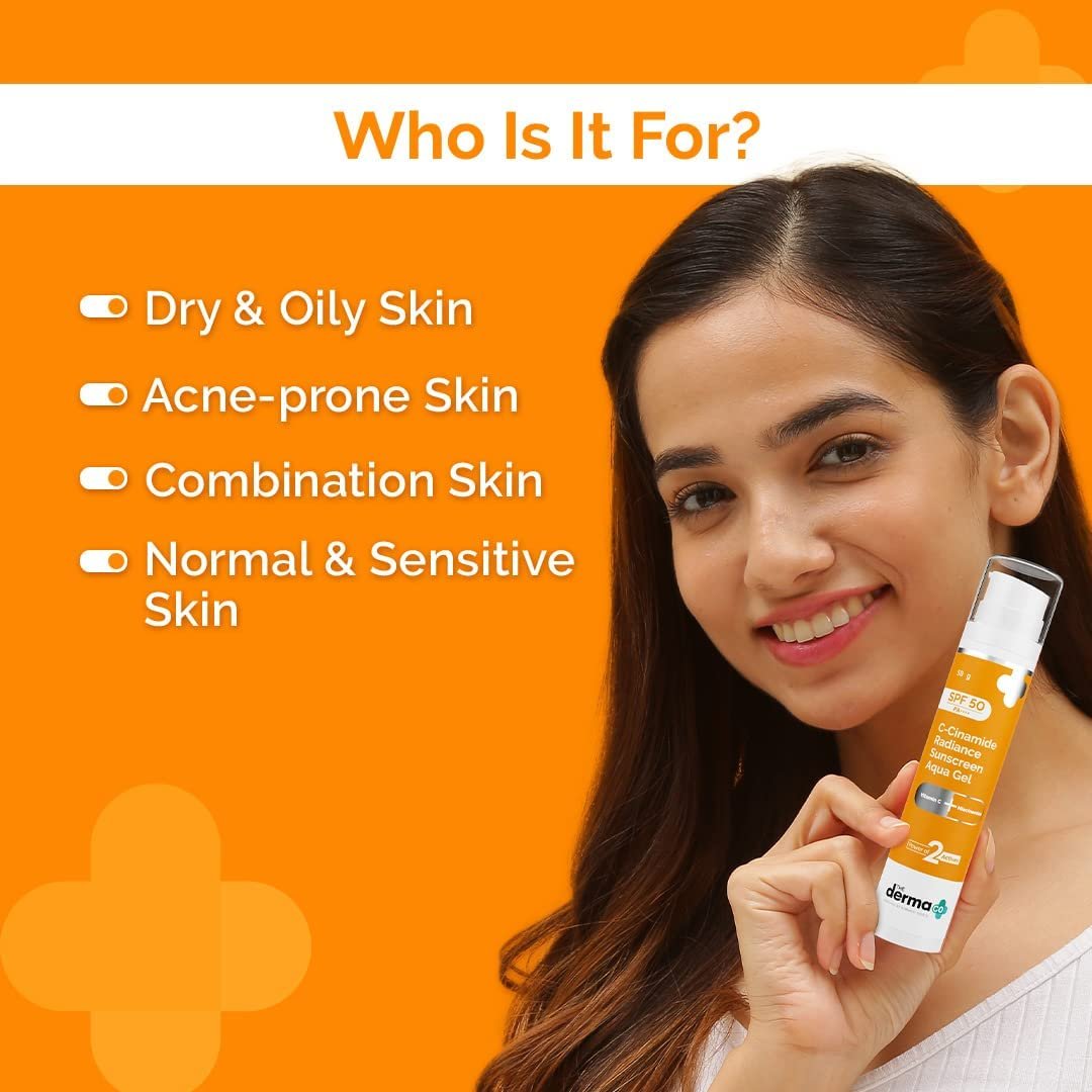 The Derma Co C-Cinamide Sunscreen Aqua Gel SPF 50 PA++++ | Vitamin C & Niacinamide | Lightweight, Non-Greasy, Glowing Skin – 50 g - Image 5