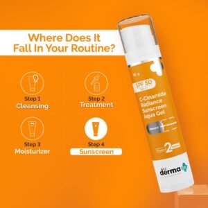 The Derma Co C-Cinamide Sunscreen Aqua Gel SPF 50 PA++++ | Vitamin C & Niacinamide | Lightweight, Non-Greasy, Glowing Skin – 50 g