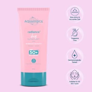 Aqualogica Radiance+ Dewy Sunscreen Gel SPF 50+ PA+++ | Lightweight, Non-Sticky, Niacinamide-Infused | 80 g