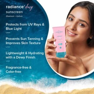 Aqualogica Radiance+ Dewy Sunscreen Gel SPF 50+ PA+++ | Lightweight, Non-Sticky, Niacinamide-Infused | 80 g