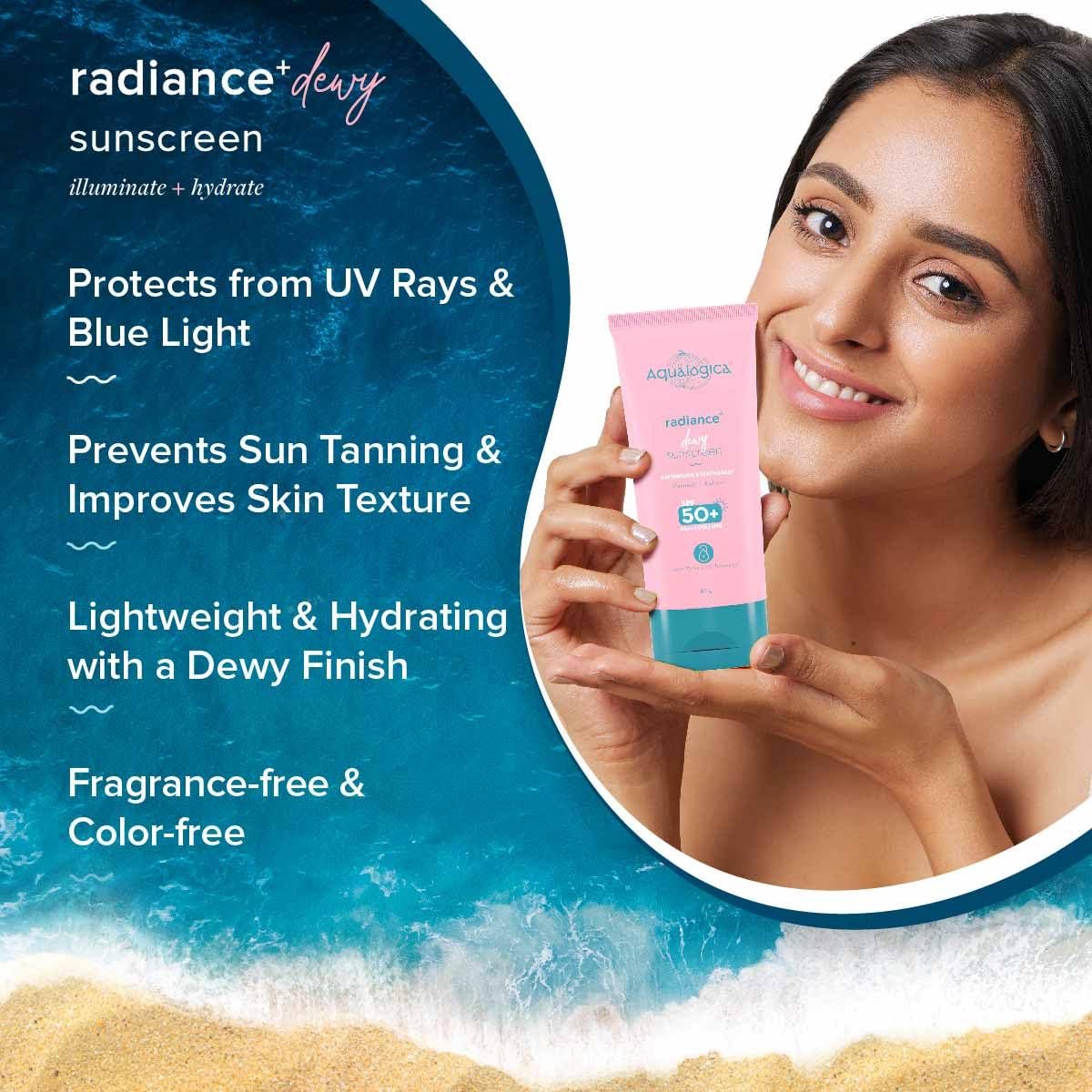 Aqualogica Radiance+ Dewy Sunscreen Gel SPF 50+ PA+++ | Lightweight, Non-Sticky, Niacinamide-Infused | 80 g - Image 5