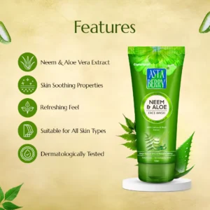 Astaberry Neem & Aloe Face Wash | Oil Control Face Wash with Neem, Aloe Vera & Basil – 100 ml
