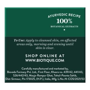 Biotique Bio Winter Green Acne Control Spot Correction Cream – Clears Acne & Blemishes – 15g