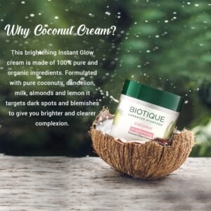 Biotique Coconut Brightening Glow Cream – Reduces Dark Spots & Nourishes – 50g