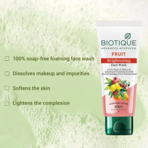 Biotique Fruit Brightening Face Wash | Ayurvedic Botanical Cleanser for Glowing Skin – 100 ml