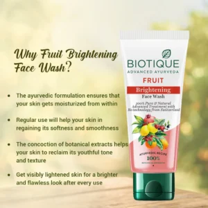 Biotique Fruit Brightening Face Wash | Ayurvedic Botanical Cleanser for Glowing Skin – 100 ml