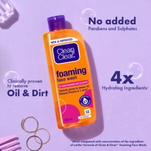 Clean & Clear Foaming Face Wash – Oil-Free Acne & Blackhead Control Cleanser for Oily Skin – 240ml