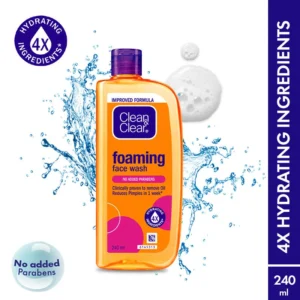 Clean & Clear Foaming Face Wash – Oil-Free Acne & Blackhead Control Cleanser for Oily Skin – 240ml