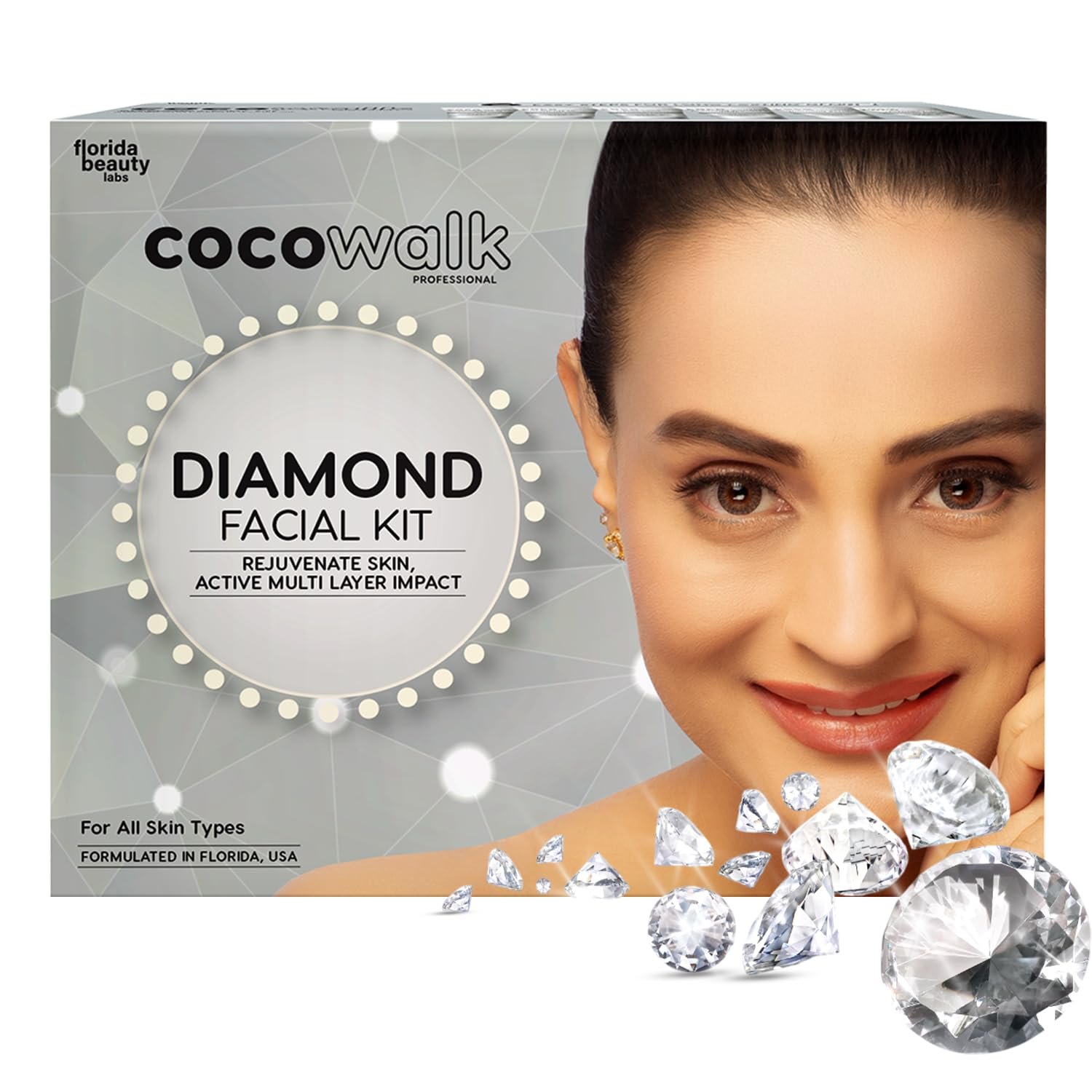 Cocowalk Diamond Facial Kit – 6 Step Brightening & Repair – Aloe Vera & Diamond – 60g
