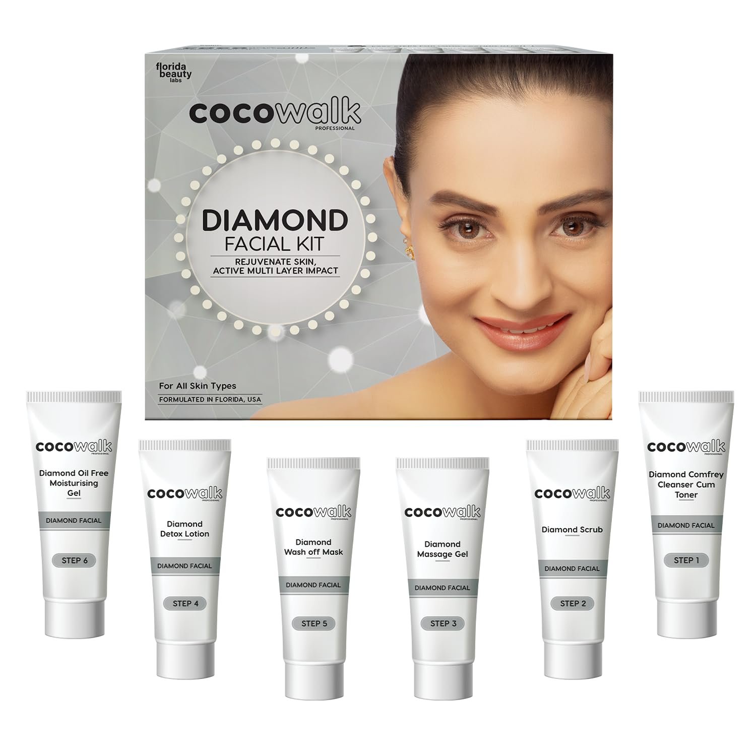 Cocowalk Diamond Facial Kit – 6 Step Brightening & Repair – Aloe Vera & Diamond – 60g - Image 6