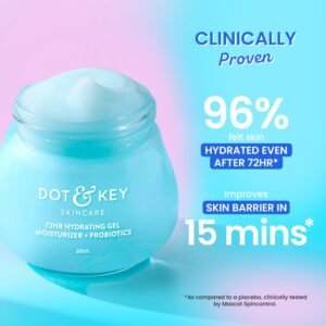 Dot & Key 72Hr Hydrating Gel Moisturizer with Hyaluronic Acid, Probiotics & Rice Water – Lightweight, Oil-Free Face Cream – 60ml