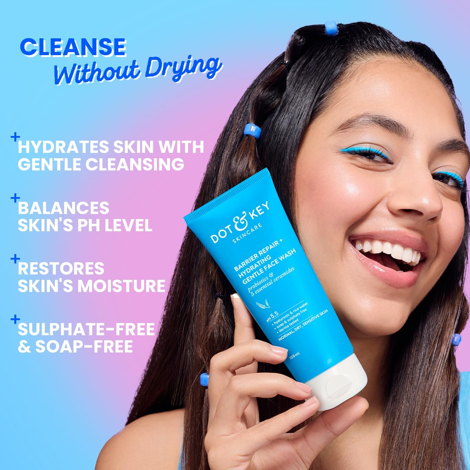 Dot & Key Barrier Repair + Hydrating Gentle Face Wash with Probiotics & Ceramides – Sulphate-Free Cleanser for Dry, Normal & Sensitive Skin - 100ml - Image 5