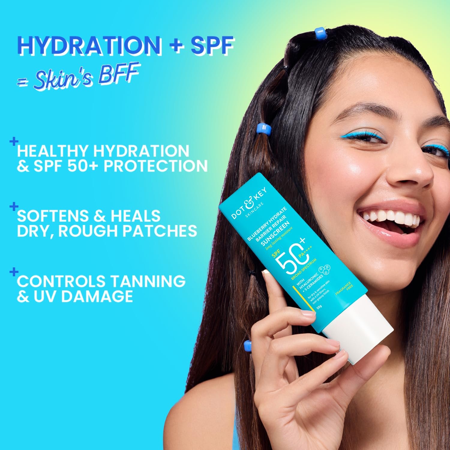 Dot & Key Blueberry Hydrate Barrier Repair Sunscreen SPF 50+ PA++++ | Hydrating, Non-Greasy, Broad-Spectrum Protection – 80g - Image 5