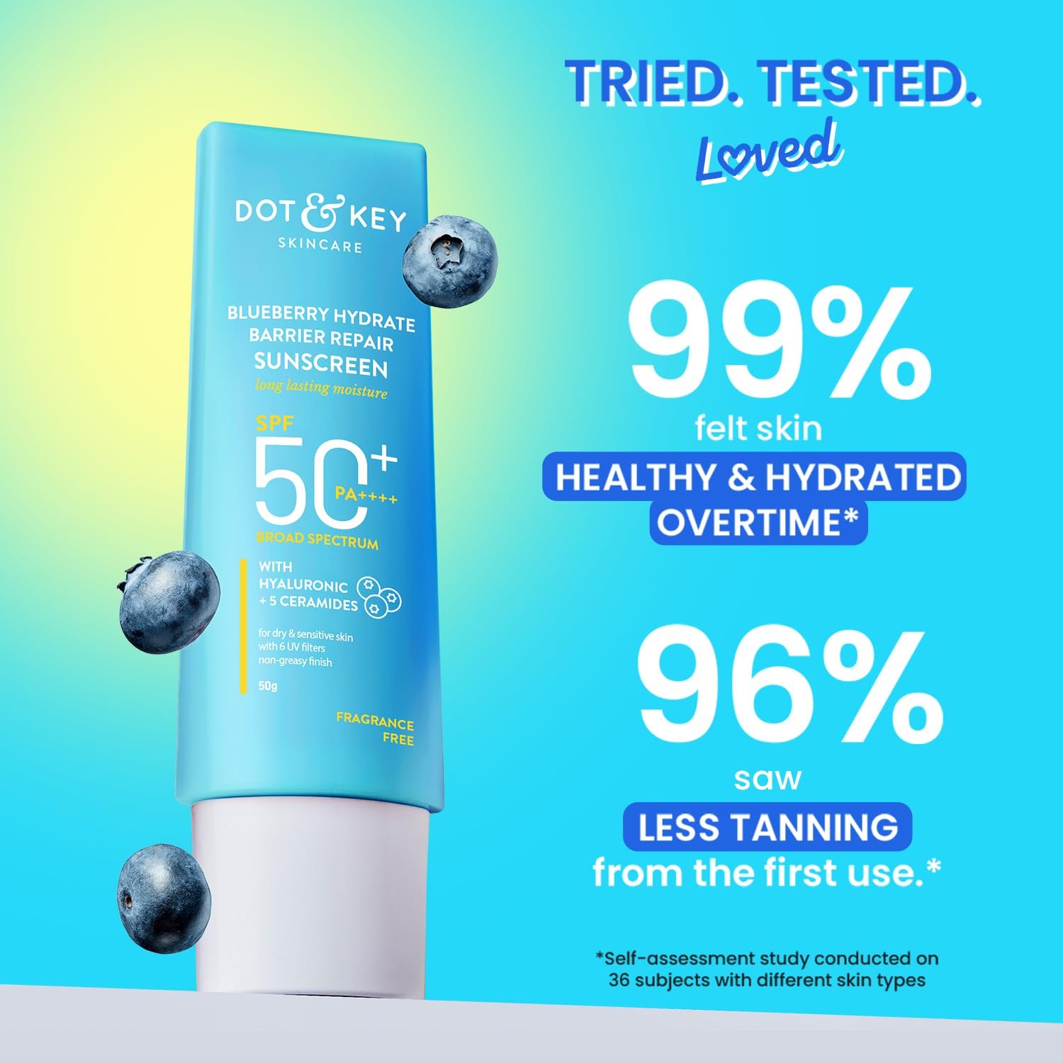 Dot & Key Blueberry Hydrate Barrier Repair Sunscreen SPF 50+ PA++++ | Hydrating, Non-Greasy, Broad-Spectrum Protection – 80g