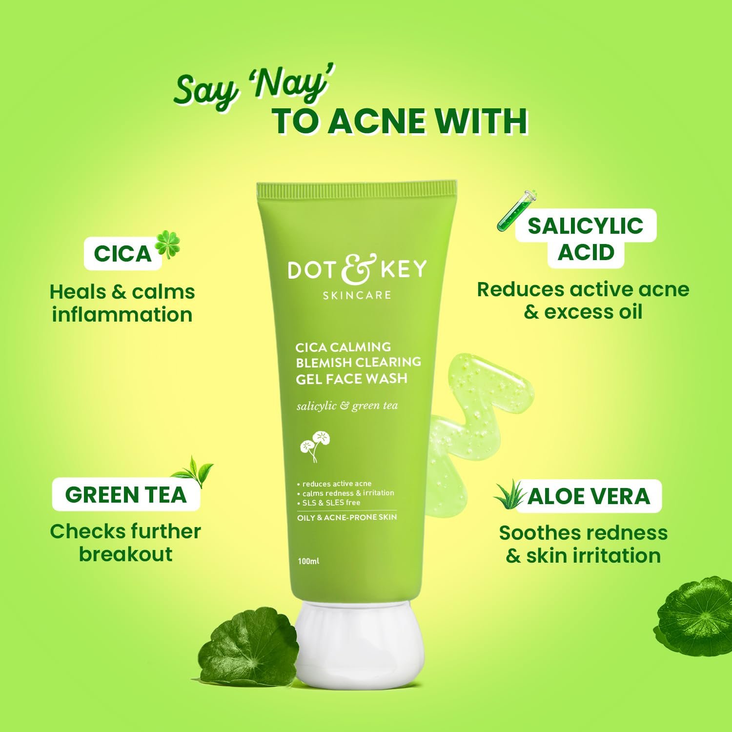 Dot & Key CICA Face Wash with 2% Salicylic Acid & Green Tea – Sulphate-Free Oil Control Cleanser for Acne-Prone, Oily & Sensitive Skin - 100ml - Image 4