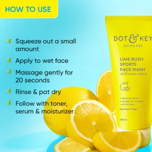 Dot & Key Lime Rush Sports Face Wash – Deep Cleansing Oil, Sweat & Dirt | Sulphate-Free, Non-Drying Cleanser for All Skin Types - 100ml