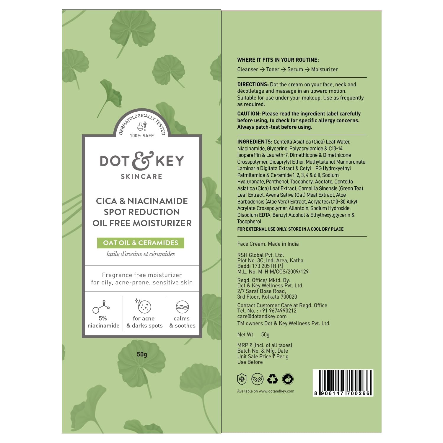 Dot & Key Niacinamide + CICA Oil-Free Moisturizer – Lightweight Face Cream – 60ml - Image 6