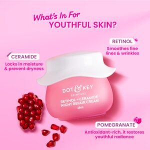 Dot & Key Night Reset Retinol + Ceramide Night Cream – Anti-Aging, Reduces Fine Lines & Wrinkles – 60ml