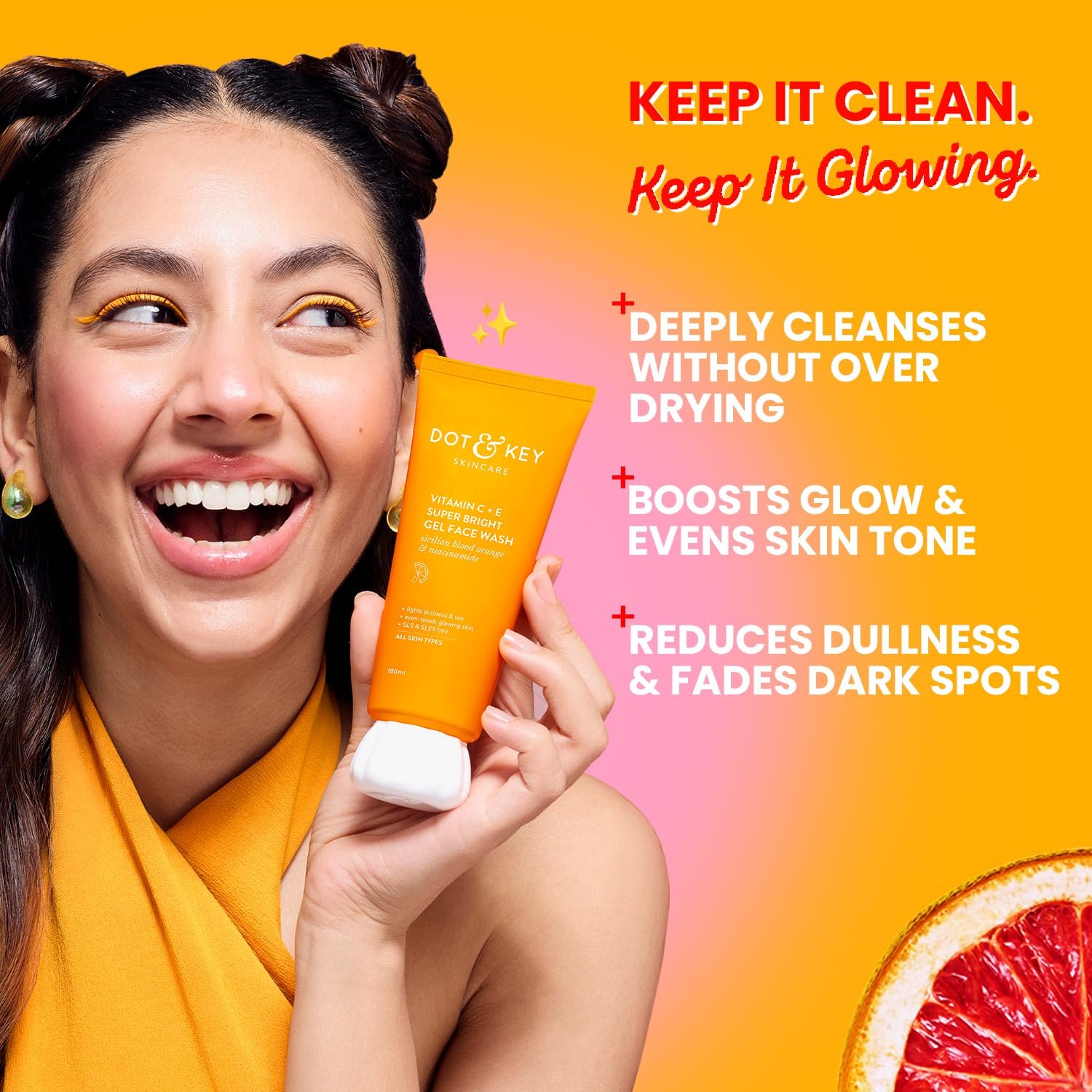 Dot & Key Vitamin C + E Super Bright Gel Face Wash – Sulphate-Free Cleanser for Glowing & Brightening Skin - 100ml - Image 5