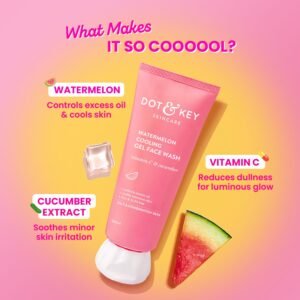 Dot & Key Watermelon Cooling Gel Face Wash with Vitamin C & Cucumber – Oil-Free Cleanser for Glowing, Smooth & Oil-Controlled Skin - 100ml
