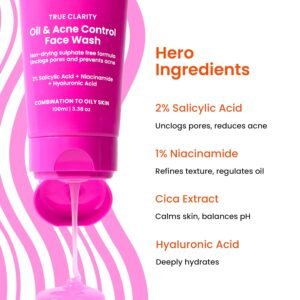 Foxtale Oil & Acne Control Face Wash | 2% Salicylic Acid + Niacinamide | Anti-Acne, Oil Control & Non-Drying Cleanser – 100ml