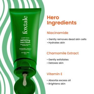 Foxtale Refreshing Face Wash | Niacinamide, Chamomile & Vitamin E for Glowing Skin – 100ml