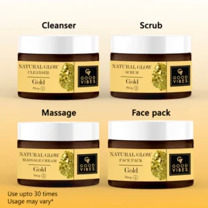 Good Vibes Gold Natural Glow Facial Kit – | 4 Step Routine for Healthy, Glowing Skin – 40g